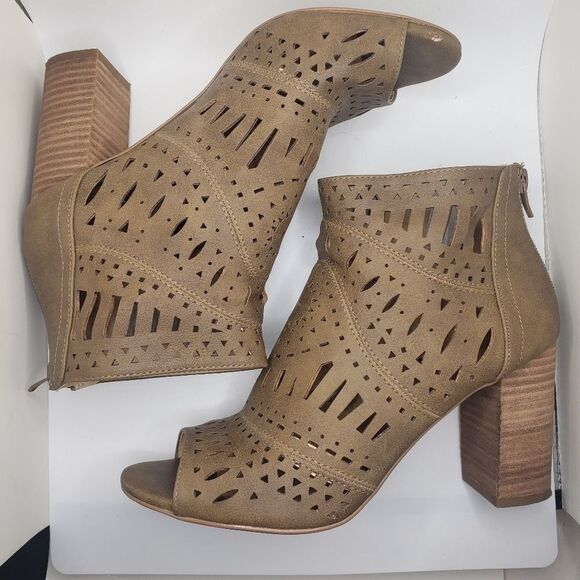 𝅺restricted peep toe boho brown block heels - Picture 9 of 10